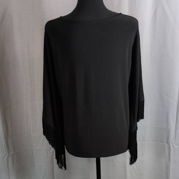 Chico's Black Fringe Blouse/Poncho - Picture 2 of 6